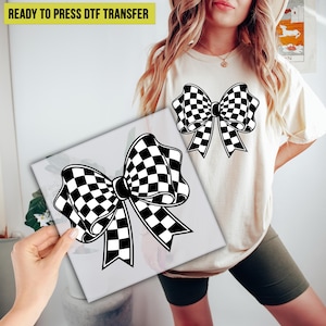 Checkered bow DTF Transfe, Coquette bow Ready to Press, DTF Print, Race day Direct to Film, Shirt Transfer,  Heat Transfer