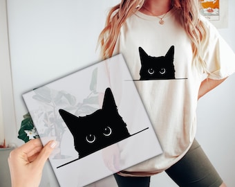 Cute Black Cat DTF Transfer, Cat Peeking Ready to Press, Gift for Cats Lover DTF Print, Direct to Film, Heat Transfer