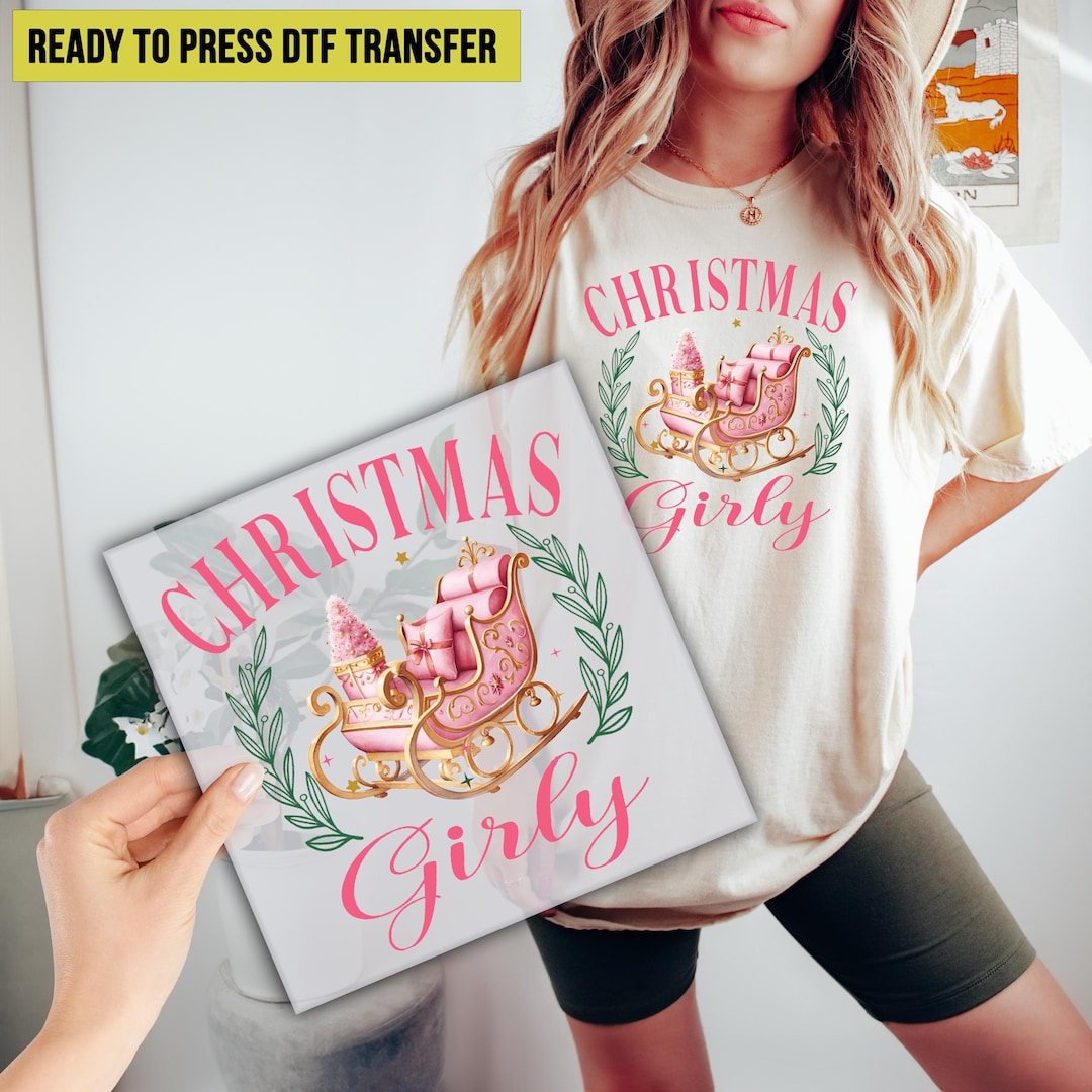 Christmas Girly DTF Transfer, Cute Pink Christmas Gift for Girls Ready ...