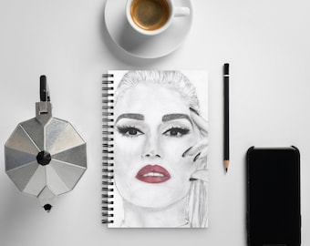 Gwen Stefani Spiral notebook Charcoal Drawing "FREE SHIPPING"