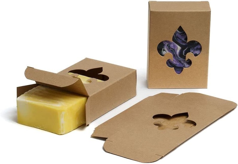 50 CYP Kraft, Black or White Fleur De Lis Window Soap Box Homemade Soap Packaging Soap Making