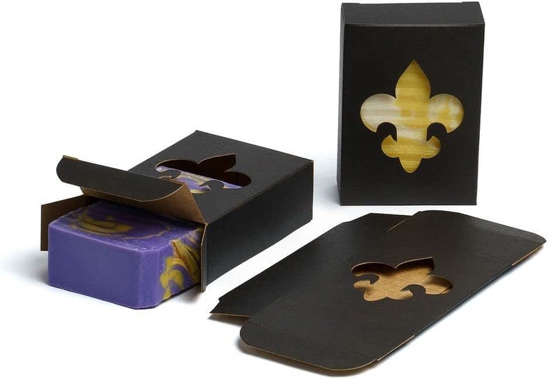 50 CYP Kraft, Black or White Fleur De Lis Window Soap Box Homemade Soap Packaging Soap Making