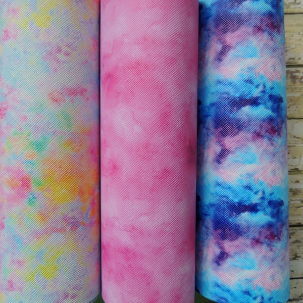 Space- Tie Dye Design on Faux Leather, choice of 3 designs/colours, 1 sheet 20cmx34cm, bow and jewelry making