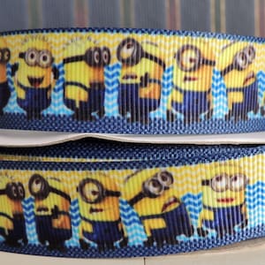 Motif 7/8" Little Yellow Villains sur ruban gros-grain, 3 yards, idéal pour les noeuds pour cheveux, les couronnes, les garnitures, la couture