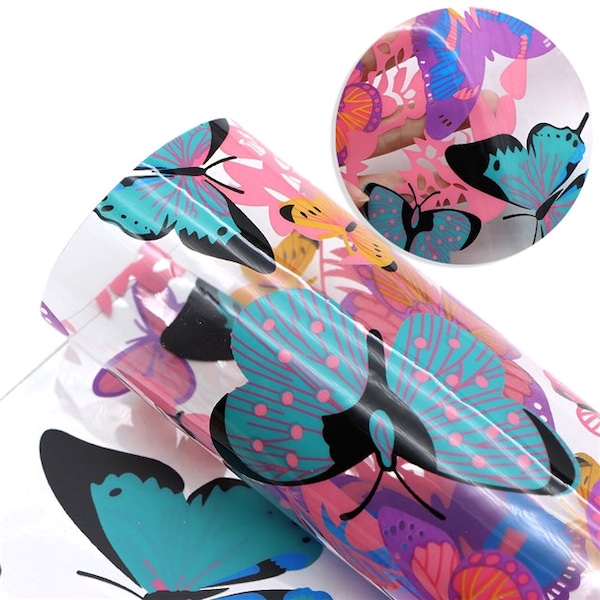 Clear PVC sheet  with Colourful Butterfly design, 1 sheet 20cmx34cm, sewing, jewelry making, bow and earring making