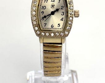 Kareena Women's Watch, Gold Tone, Rhinestones- Tank Style, 30mm Quartz, Stretch Band