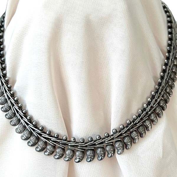 Vintage Signed Rajashtan RA India 17” Bib Choker Necklace Handmade Sterling Silver Heavy 54 grams Statement Piece Antique