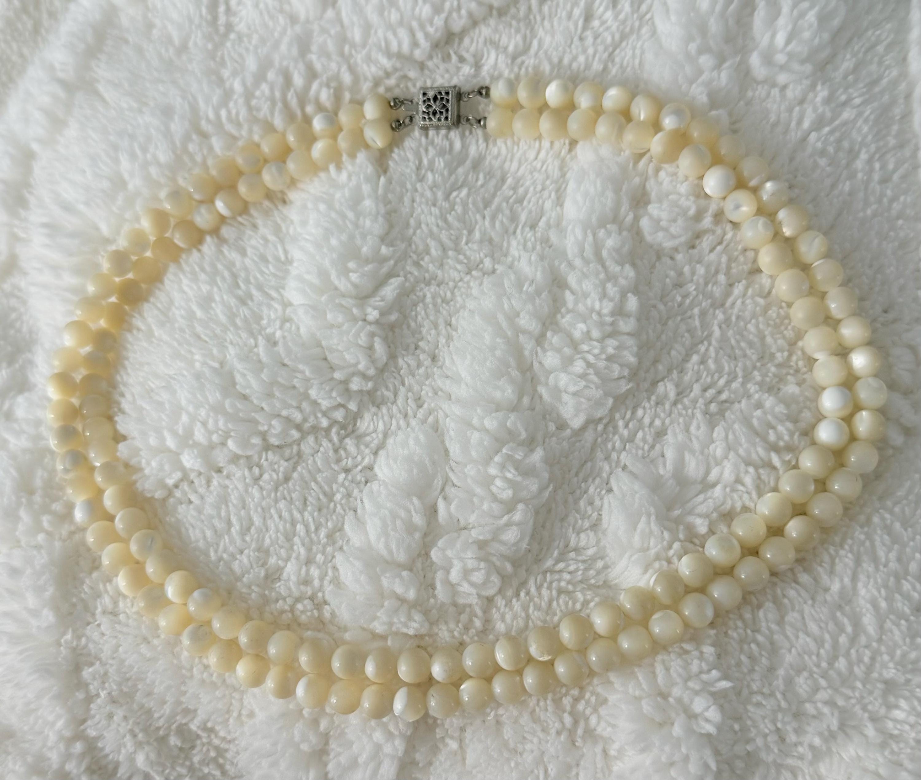 Antique/ Vintage Double Strand Necklace MOTHER OF PEARL Sterling Silver ...