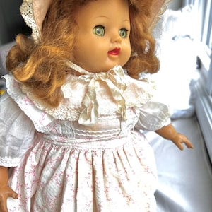 Vintage 1950s Ideal “Baby Beautiful” Doll – 16” Marked OB 14 -Wigged Hair, Green Sleepy Eyes, Upper lashes, painted L , open mouth/ no teeth