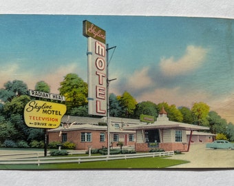 1950s Skyline Motel Chrome Post Card Atlanta, Ga.  Advertisement Vintage Motel Unposted Divided Back Vintage MCM Car Ephemera