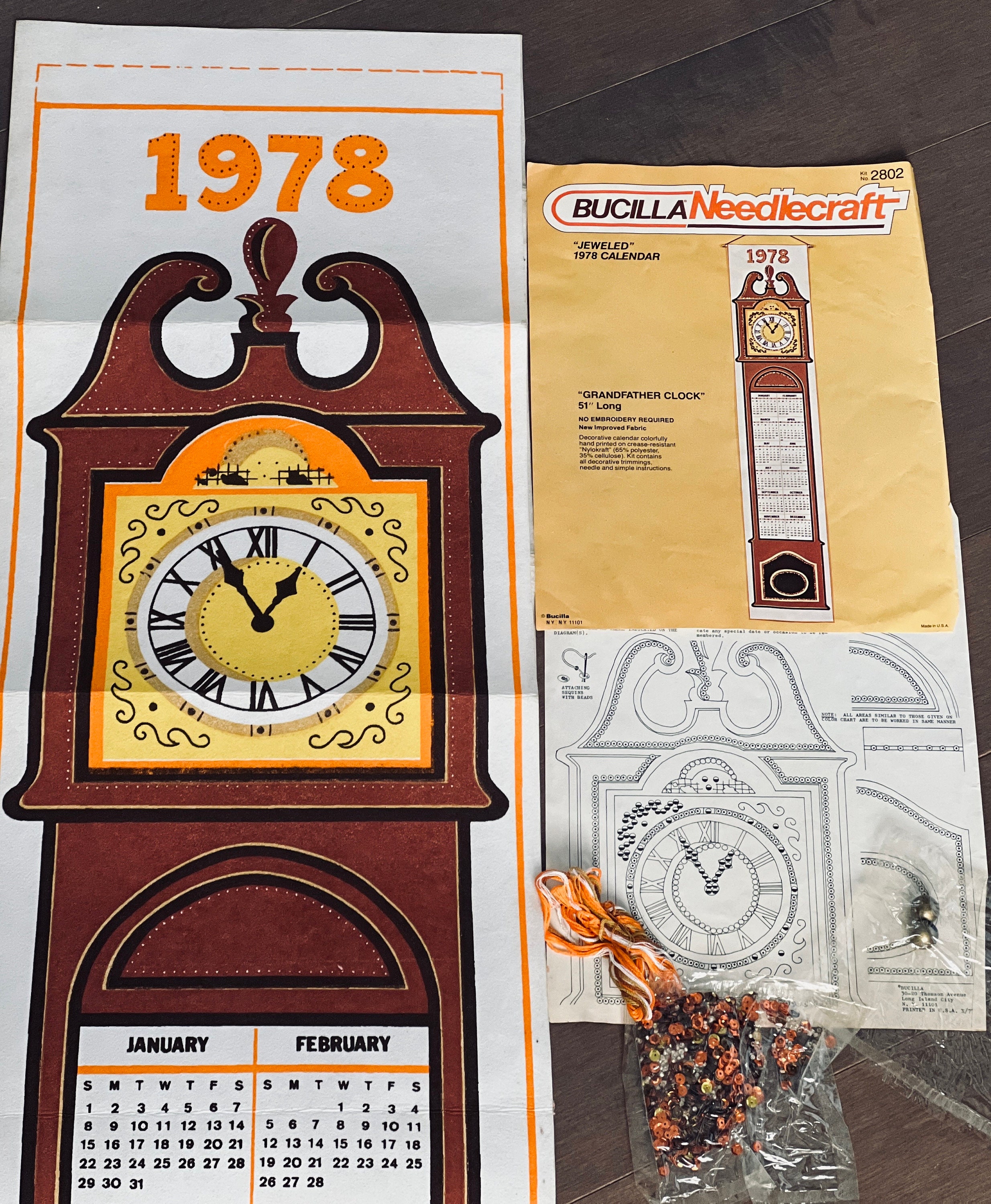 Bucilla Needlecraft 1978 GRANDFATHER CLOCK Jeweled Calendar