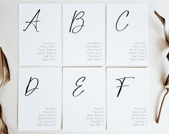 Alphabetical Wedding Seating Chart 4x6 and 5x7 Custom Wedding Sign-Modern Wedding sign- Editable Template- Digital Download
