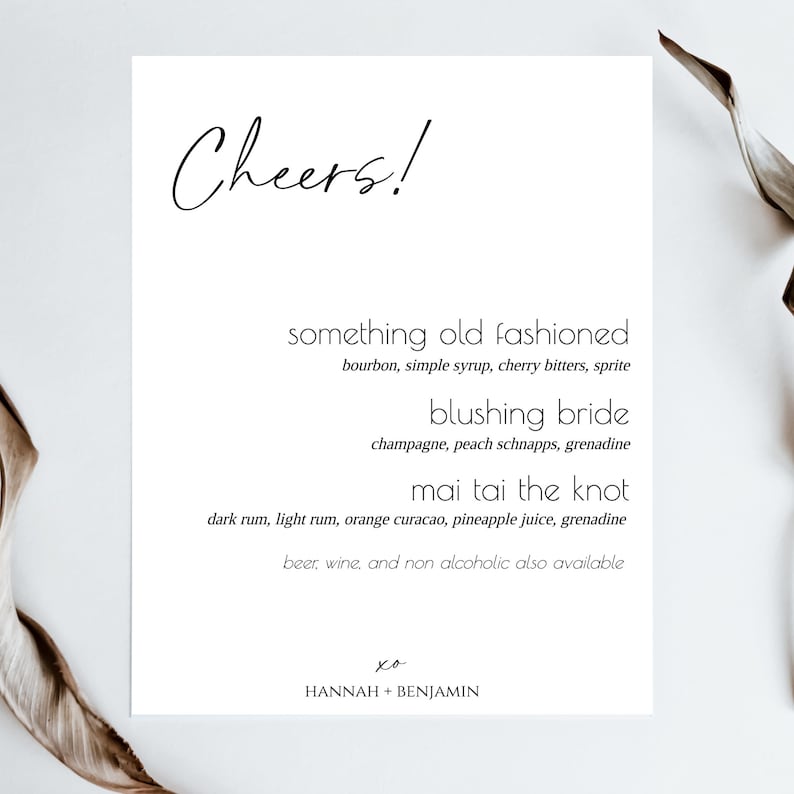 Modern Wedding Bar Menu Sign – Editable Template (digital Download) - Etsy