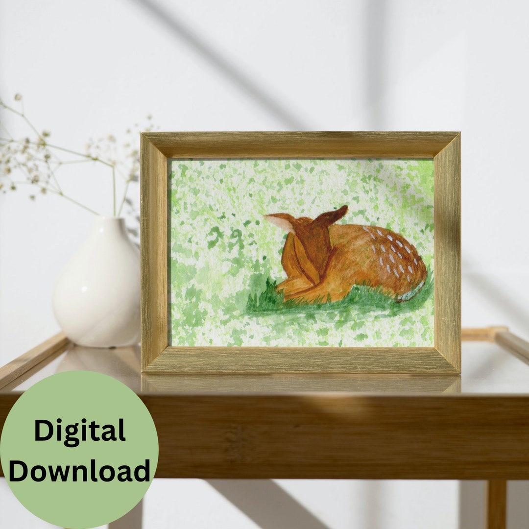 Fawn Printable Wall Art Cute Baby Animal Artwork Deer Nature Etsy