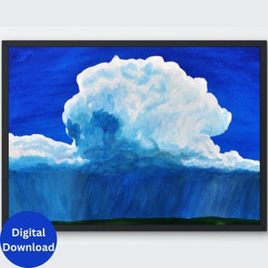 Summer Storm Cloud Printable Landscape, Digital Download, Rain Storm Cloud, Country Wall Art Painting, Nature Inspired Decor