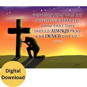 Prayer of Desperation Christian Printable Wall Art, Bible Verse Wall Artwork, Praying at the Cross Painting, Digital Download