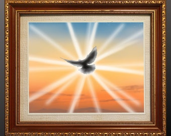 Sun Dove, Printable Wall Art, Christian Artwork, Faith Inspired Painting, Home Wall Decor, Sunrise, Bird Silhouette, Holy Spirit