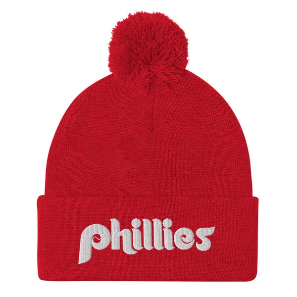 Phillies Pom-Pom Beanie - Phillies Red Hat - Phillies Winter Hat - Phillies Beanie