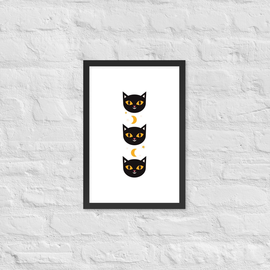 Black Cat Framed Wall Art Black Cat Moon Art Framed Celestial Print