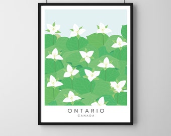 Ontario Trillium Flower Market Print, Abstract Botanical Wall Art Digital Download, Provincial Flower