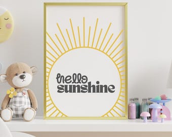 Hello Sunshine Nursery Print, Bright Kids Room Decor (Digital Download)