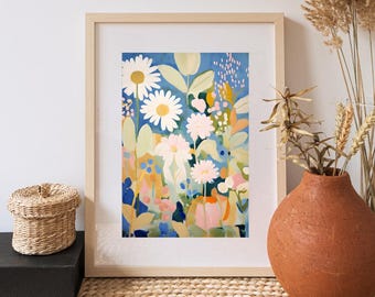 Abstract Daisy Flower Print, Retro Botanical Wall Art (Digital Download)