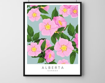 Botanischer Druck der Wildrose aus Alberta, Natur-Wandbild mit Provinzblumen (Digitaler Download)