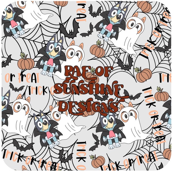 Bluey and Bingo, Halloween Bluey, trick or treat, bingo and Bluey, JPEG, spooky, seamless pattern, seamless Design, Digital Download