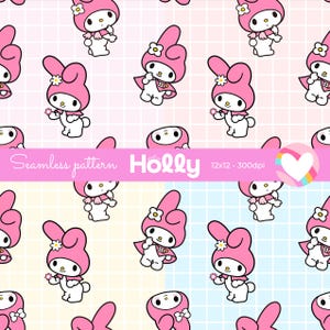 Kawaii cute melody - seamless pattern, sublimation fabric, Fabric Printing, Fabric Design File, repeating pattern, Commercial Use
