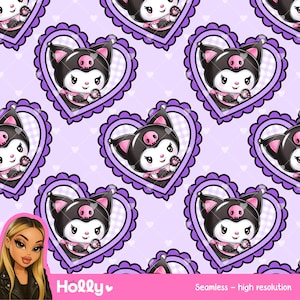 Kawaii heart friend - bezszwowy wzór, tkanina sublimacyjna, druk na tkaninie, plik projektu tkaniny, powtarzający się wzór, zastosowanie komercyjne
