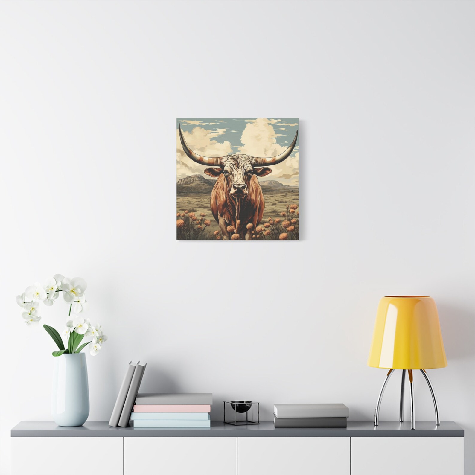 Longhorn Canvas Wall Art, Large Wall Art, Longhorn Steer Print