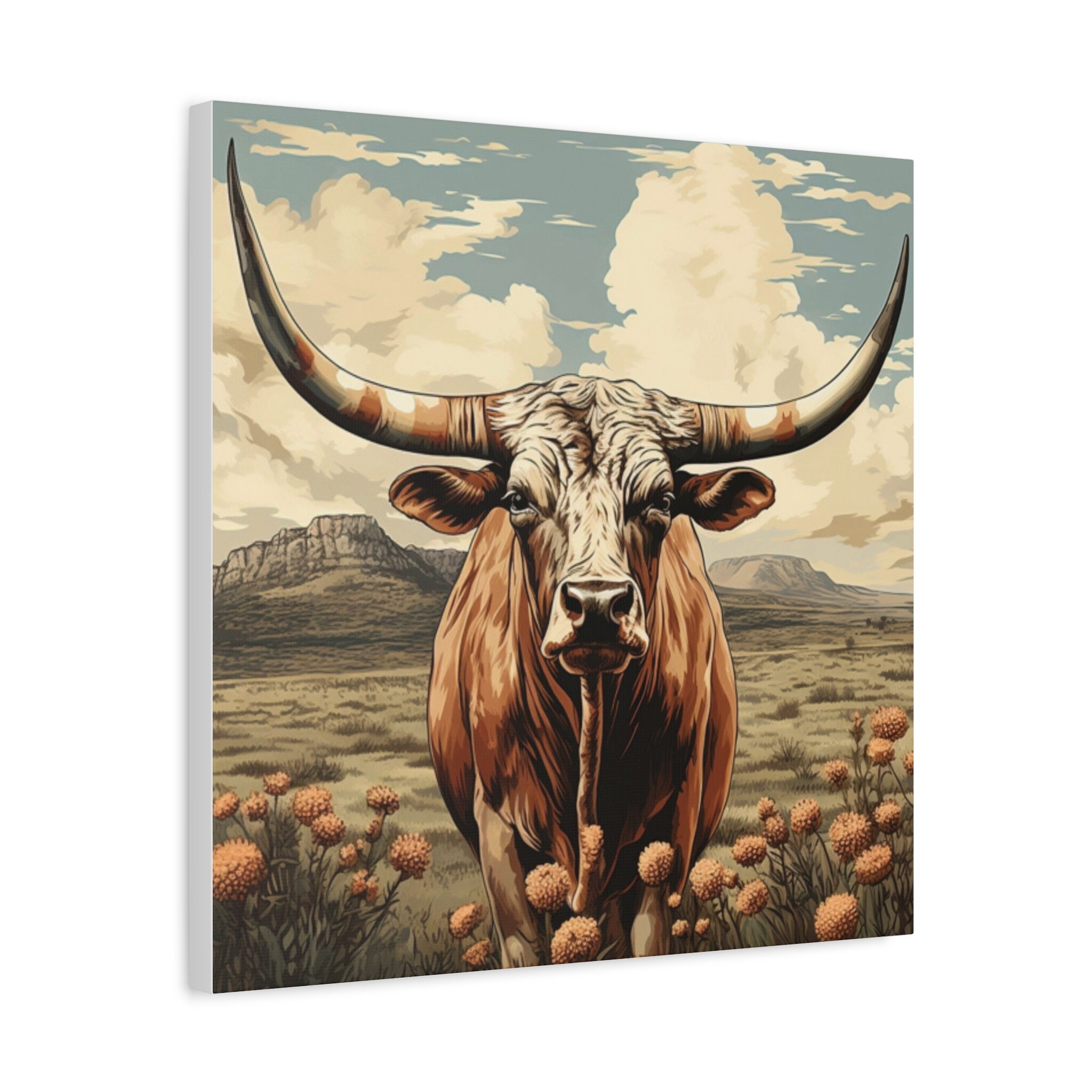 Longhorn Canvas Wall Art, Large Wall Art, Longhorn Steer Print