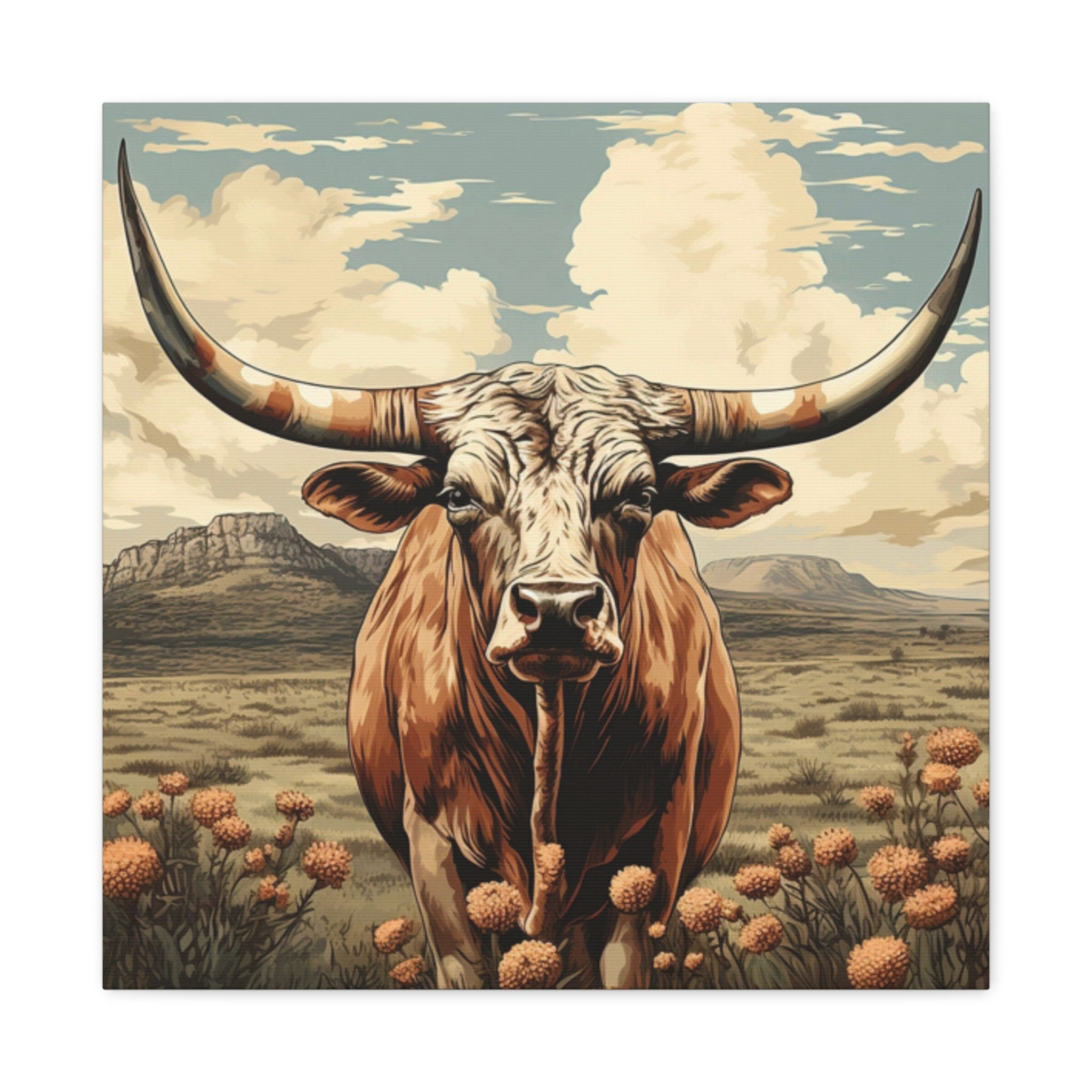 Longhorn Canvas Wall Art, Large Wall Art, Longhorn Steer Print