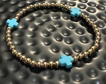 The Classic Cross 4mm bead bracelet                      …AQUA…