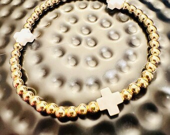 The Classic Cross 4mm bead bracelet                       …WHITE…