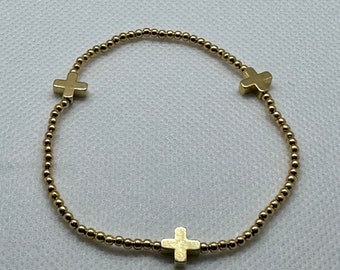 The Classic Cross 2.5mm bead bracelet                   …GOLD…