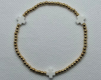 The Classic Cross 3mm bead bracelet                       …WHITE…