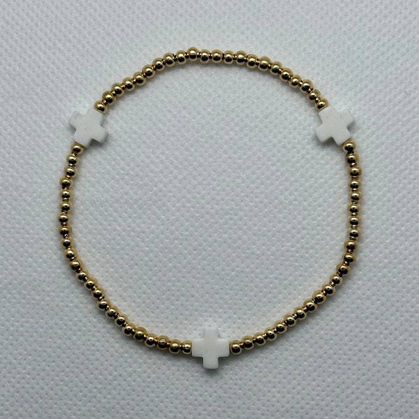 The Classic Cross 3mm bead bracelet                       …WHITE…