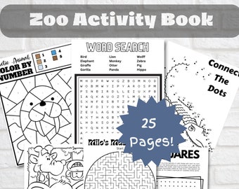 Kids Activity Book | DIY Print for kids | Zoo Animal Coloring Book | Print at Home | DIGITAL |