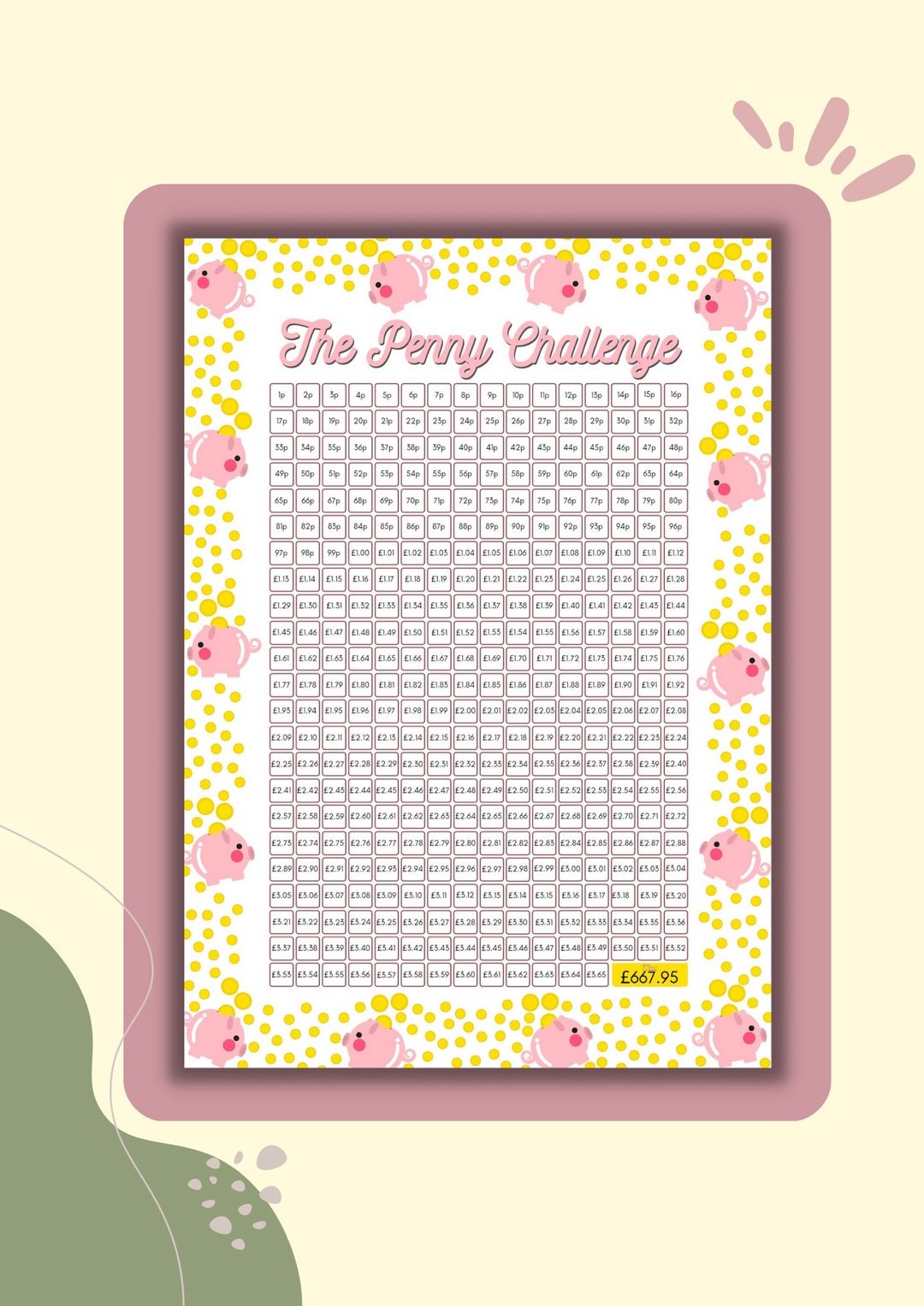 Penny saving challenge printable 1p challenge digital etsy