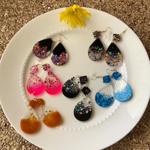 Colorful dangle resin earrings