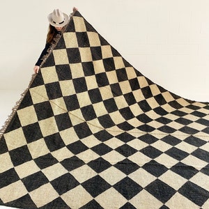 Black Diamond Mosaic Area Rug Checkerboard Rug -  Black White Rug Ecofriendly Area Rug, BedSide Area Rug, Dhurrie kilim 10x14 10x10 8x10