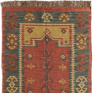 Handmade Wool Jute Kilim Rug: Bohemian Flatweave Dhurrie Rug