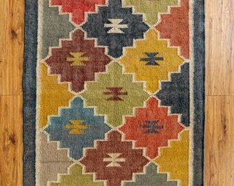 Handwoven Wool Jute Kilim Rug: Multicolor Dhurrie Carpet (5x7, 9x12, 8x10, 10x14)
