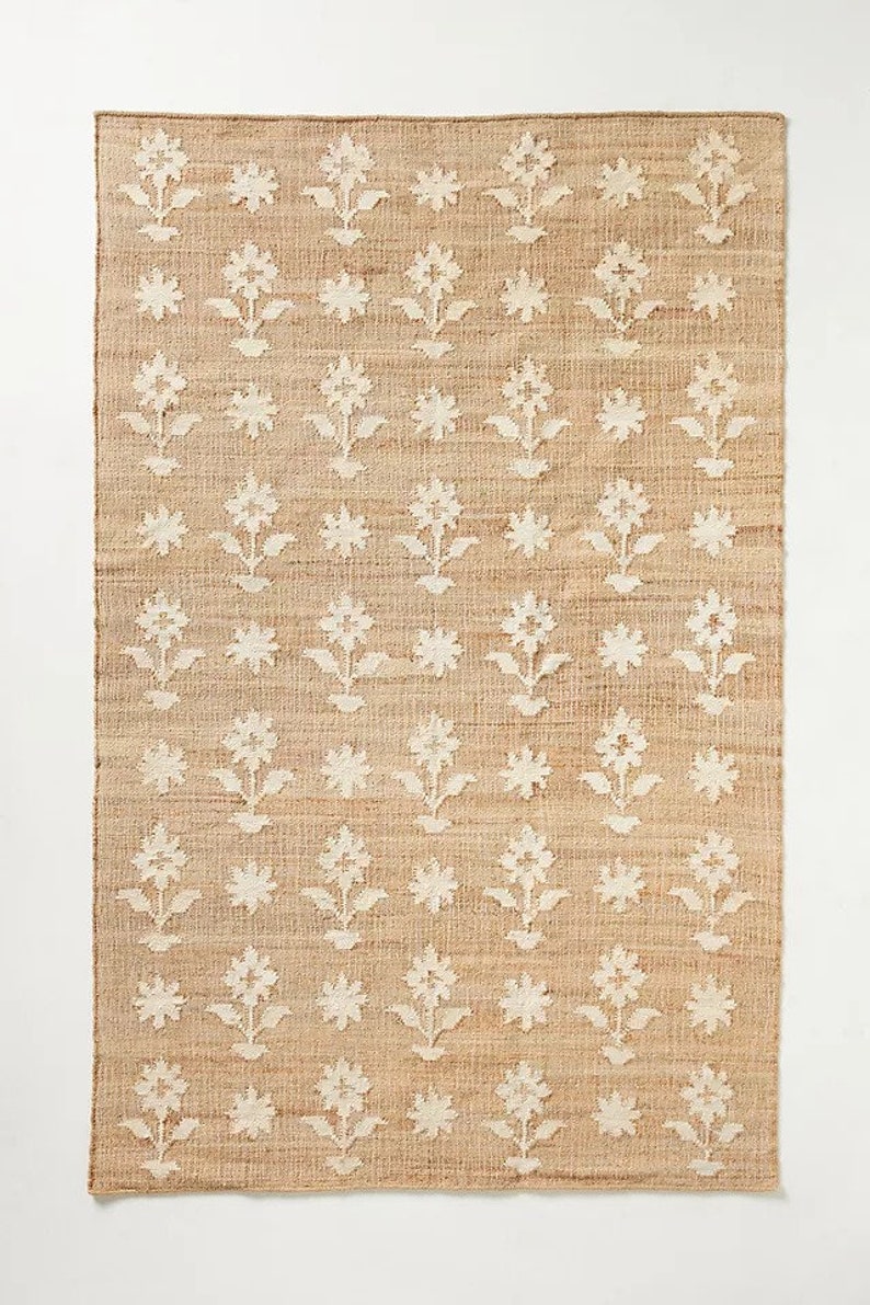 Buy 9x12 10x14 Jute Rug Ivory Flower Natural Jute High Quality Hand