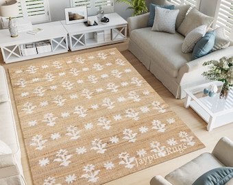 9x12 10x14 Jute Rug Ivory Flower Natural Jute High Quality Hand Woven Premium Quality Boho Style Rug Moroccan Nordic Rug Bohemian Decor Rug