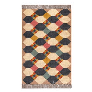 8x10 Kilim Rug, Handwoven Rug Wool Jute Rug, Kilim Jute Rug, Flatweave Rug, Bohemian Rug Handmade Navajo Kilim Rug, Aztec Rug, Accent Rug