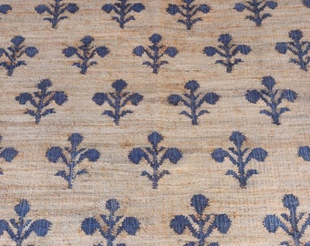 5x7 8x10 Handmade Flatweave Blue/Beige Rug Natural Jute Flower Cotton Hemp Rug Large Floor Area Kilim Dhurrie Carpet Home Living Decorative