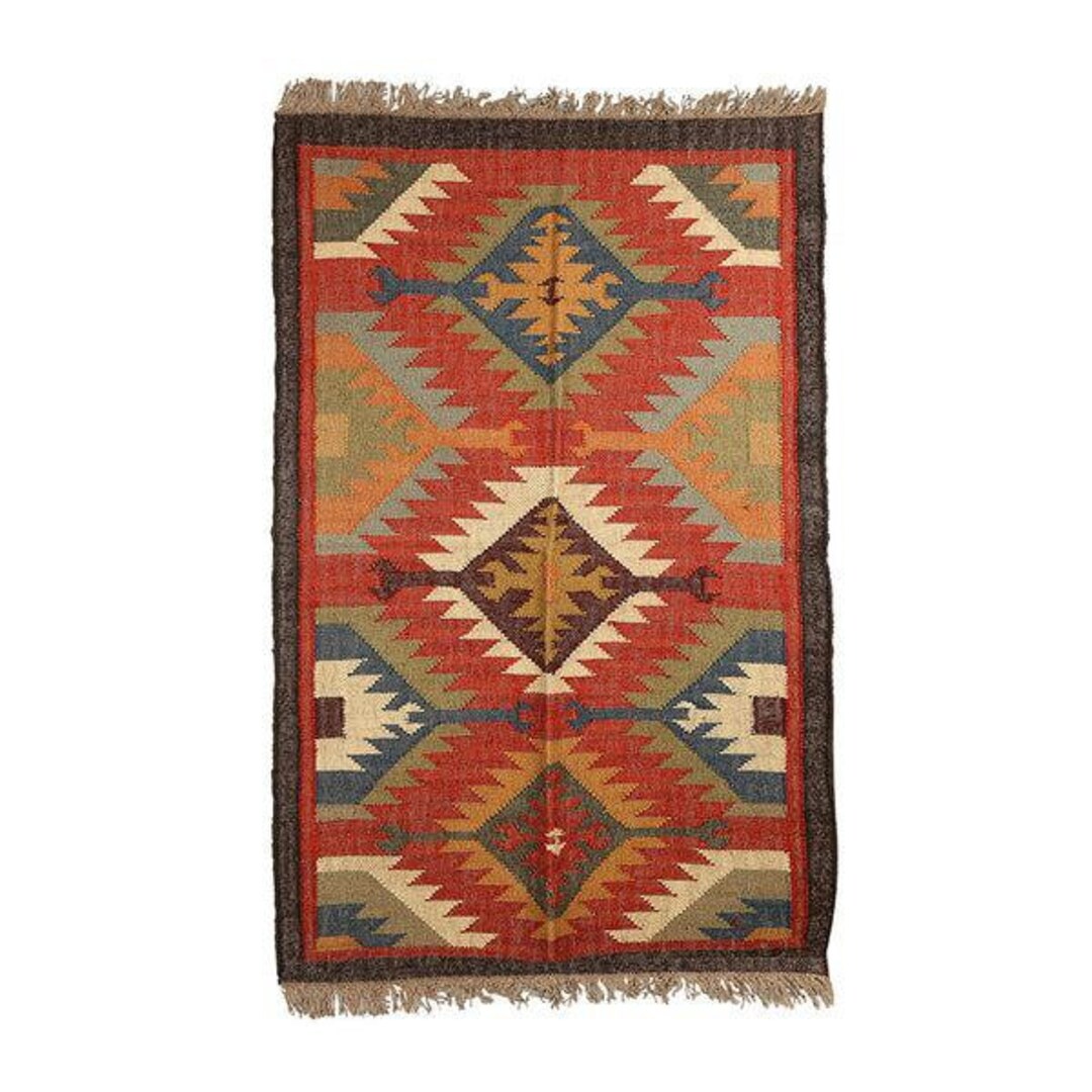 5x8, 6x9, 8x10 10x14 Handmade Wool Jute Kilim Rug, Handwoven Wool Jute