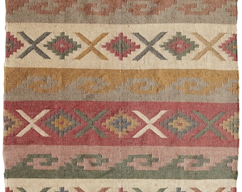 Alfombra Kilim de yute de lana 5x8, alfombras HomeDecor, alfombra de lana tamaño Coustme, alfombra de área vintage, alfombra de decoración boho, alfombra de yute de lana hecha a mano